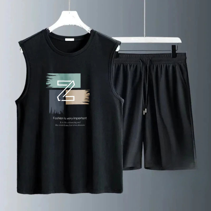Men's Tank Top Sets 2026 Summer Quick drying seaside oversize Breathable sports suits  sports running  jogging set beach
