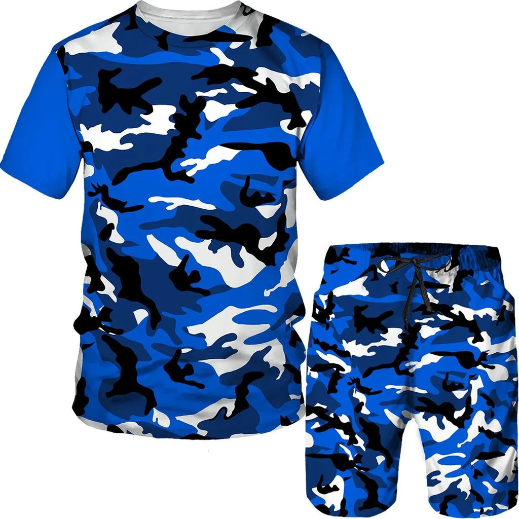 Camouflage Men's Suits Camo 3D Print T-Shirts Shorts 2-Piece Sets Casual Tracksuits Streetwear Oversized Outfits Man Clothing