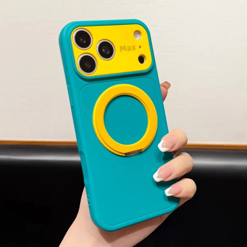 Frosted Contrast Color Magnetic Stand Phone Case For iPhone 17 16 15 14 13 18 Pro Max Camera Protection Shockproof Back Cover
