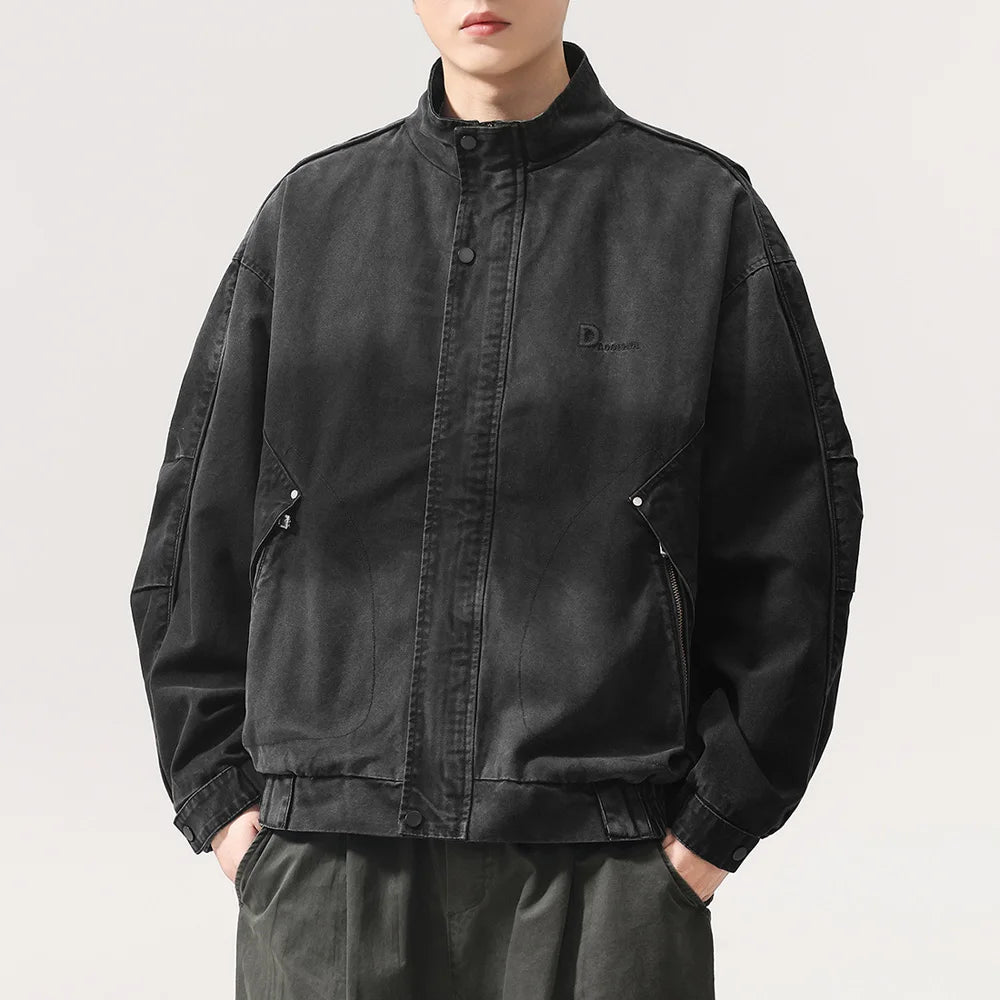 Male Cityboy Spring Autumn Bomber Coat Vintage Washed Denim Jacket Men Streetwear Fashion Loose Casual Jeans Cargo Jacket