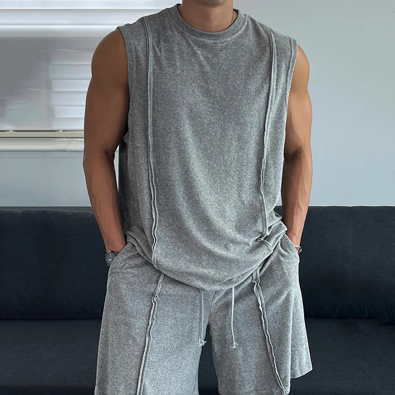 2026 Summer New Men's Round Neck Casual Sleeveless Vest Breathable Vest Shorts Suit Men