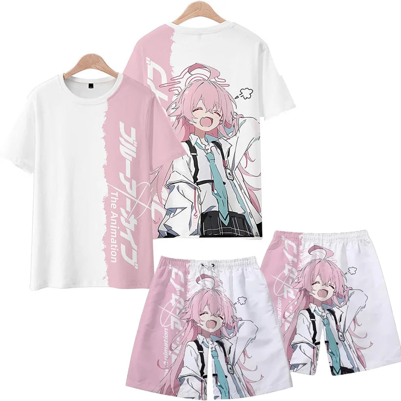 Men's Suits Anime Blue Archive Takanashi Hoshino 3D Print T-Shirts Shorts 2-Piece Sets Tracksuits Oversized Outfits Man Clothing