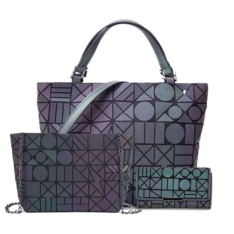 Luminous Bag Geometric Bags for Women 2021 Quilted Shoulder Bags Set Folding Totes Sac a Main Femme Handbags Bolsa Feminina