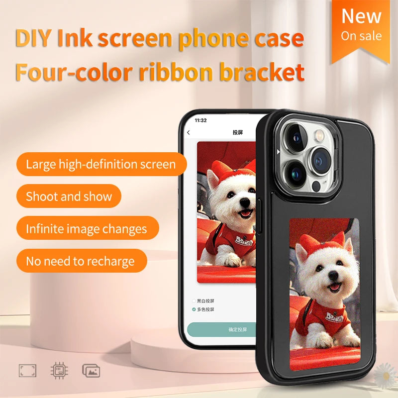 DIY E-Ink Screen Phone Case NFC for iPhone 15 14 13 Pro Max Wireless Transmission 3.7 Inch Screen Phone Case Accessories