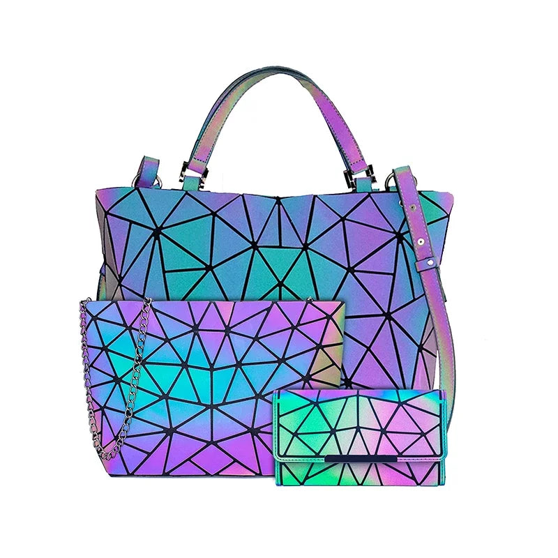 Luminous Bag Geometric Bags for Women 2021 Quilted Shoulder Bags Set Folding Totes Sac a Main Femme Handbags Bolsa Feminina
