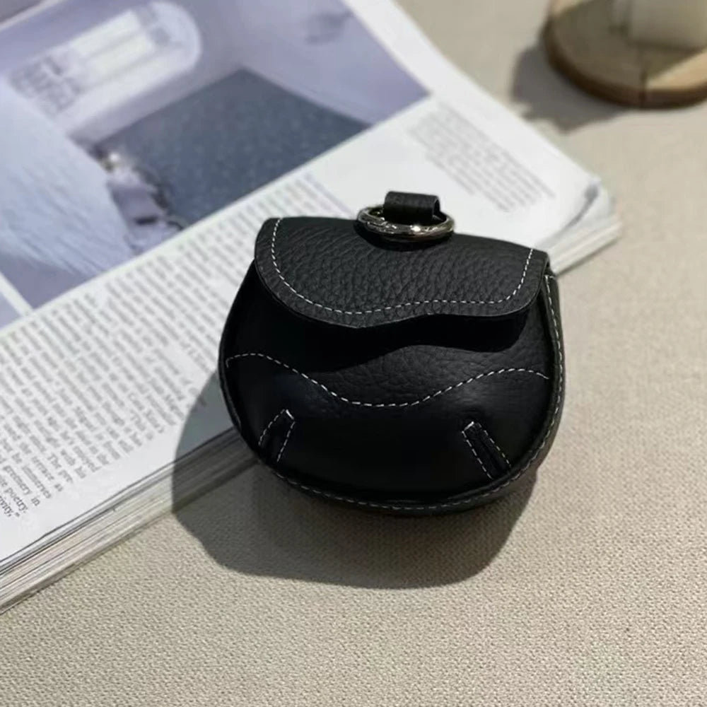 Universal Model Luxury Earphone Bag Fancy Lovely Real Leather Bluetooth Earbuds Case Holder With Keyring Small Item Storage Bag