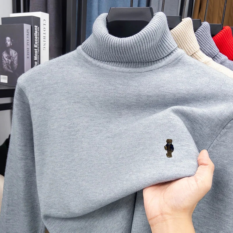 Hot Brand Luxury Man Long-Sleeved Knitwear Bear Embroidery Double Collar Spring British Style Sweater Trend Fashion MensClothing