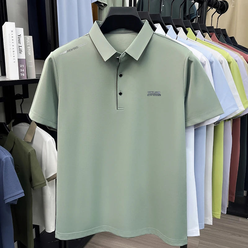 Light luxury men's short sleeve polo shirt summer ice silk breathable new fashion brand exquisite letter embossed casual T-shirt