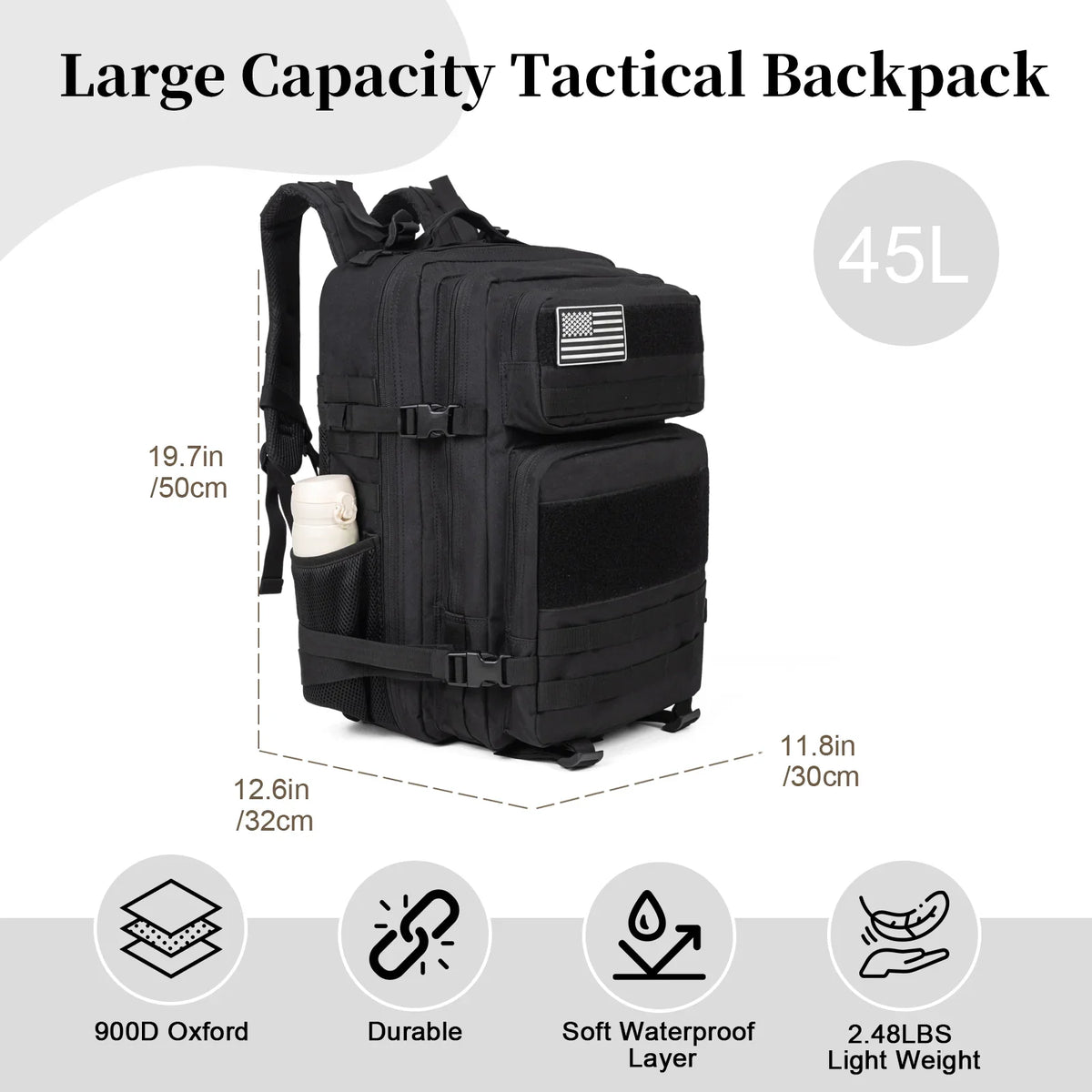 60L Army Military Tactical Backpack Men's Travel Large Capacity Rucksacks Men Waterproof Outdoor Sports Multi-functional Bags
