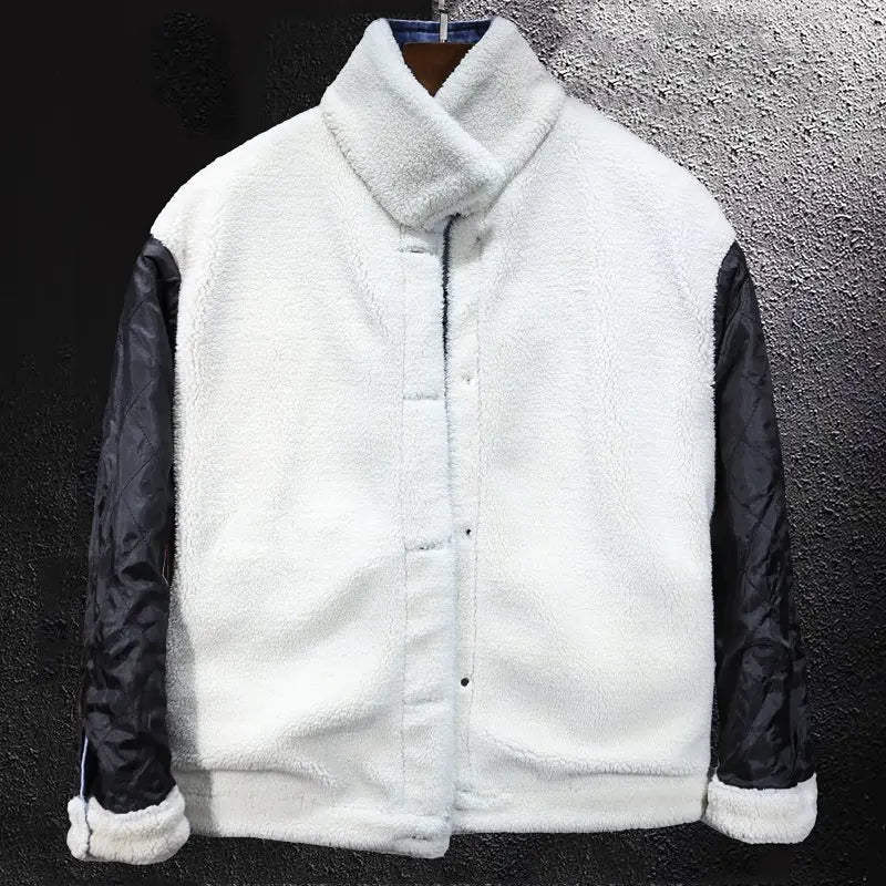 Autumn Winter Warm Coat Men Streetwear Vintage Fashion Loose Casual Lining Fleece Thick Denim Cargo Jeans Jacket Coat Outerwear