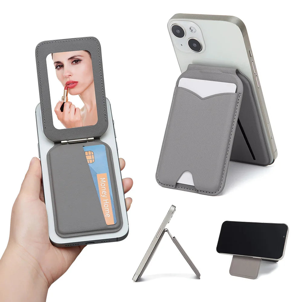 Magnetic MagSafe Wallet Stand 2in1 PU Leather Card Holder Phone Stand with Mirror Magnetic Wallet Card Case for Women Girls Gift