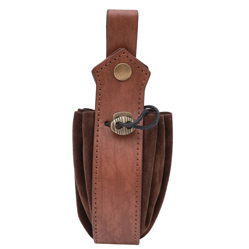 Viking Retro Pu Leather Waist Belt Medieval Flap Fanny Pack Drawstring Coin Purse Dice Bag for Renaissance Fairs LARP Cosplay Party