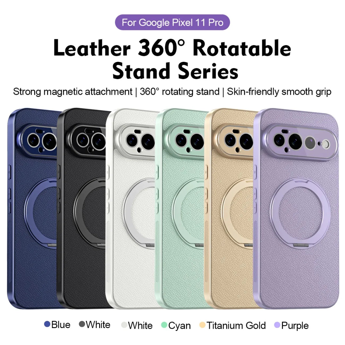 Ring Stand for Magsafe Magnetic Leather Phone Case for Google Pixel 11 10 9 Pro XL 10A 9A 8A Lens Protection Shockproof Cover