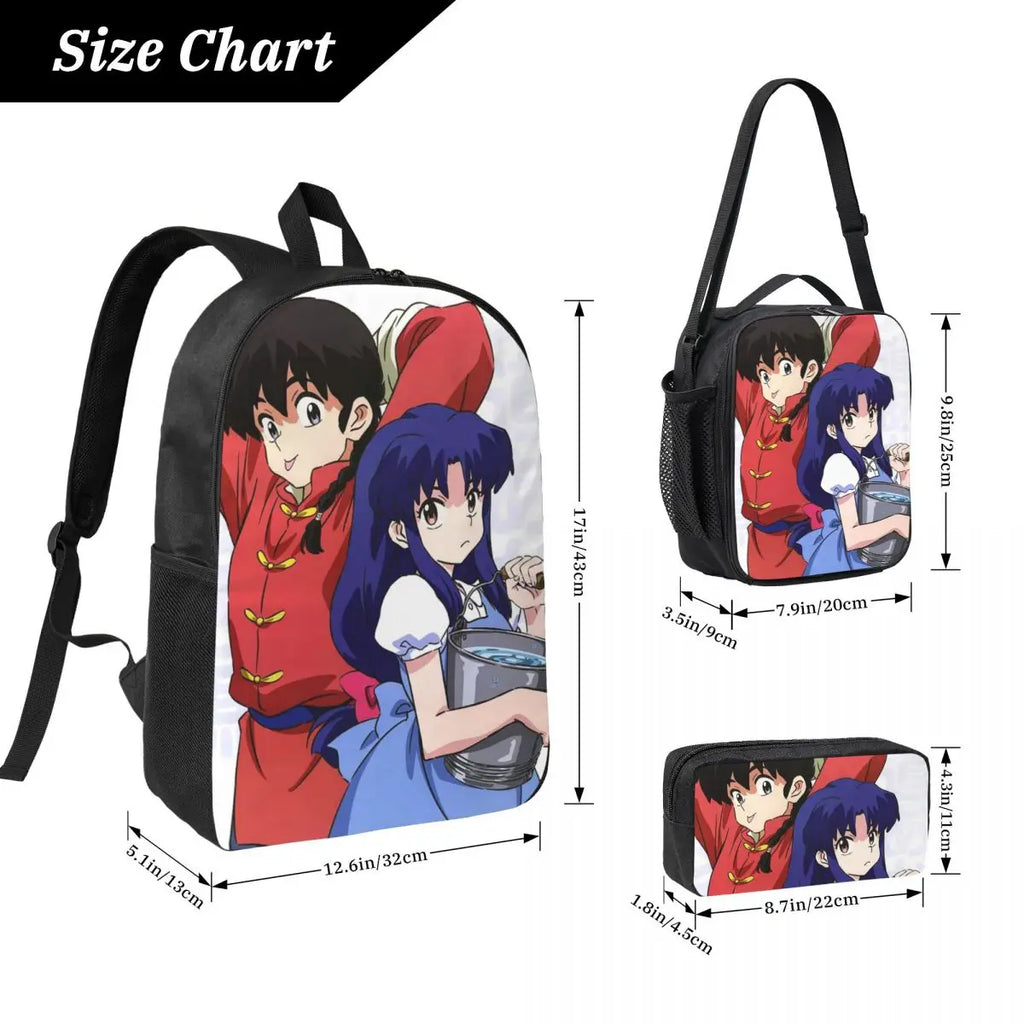 P Chan Ranma Akane Anime Backpack Boys Girls BookBag School Bag Computer Shoulder Bags 3ps Insulated Lunch Bag Pencil Case