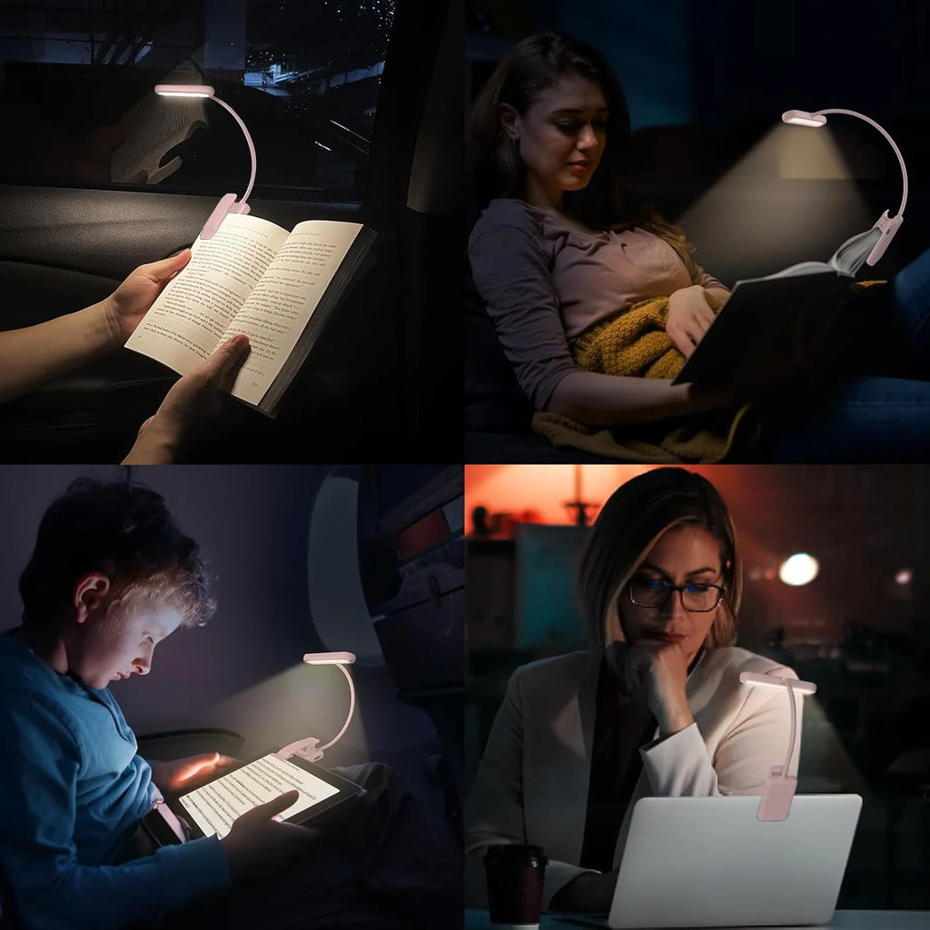 Reading Lamp Book Clamp Black/White/Pink USB Rechargeable Battery 600mAh Flexible Gooseneck Clip Light 10 Brightness Dimmable