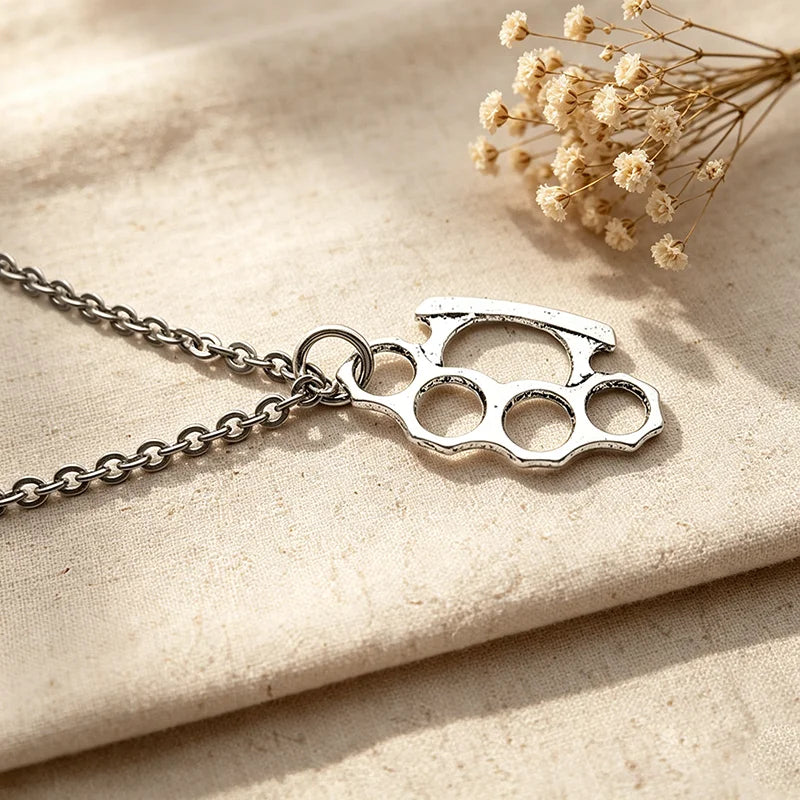 Brass Knuckles Pendant Necklace for Women Men Neck Chain Vintage Summer Gothic Goth Jewelry Trend 2022 Accessories Holiday Gifts