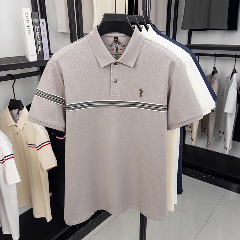 Designer luxury brand short sleeve polo shirt men's fashion pony embroidery casual stripes breathable summer new golf T-shirt