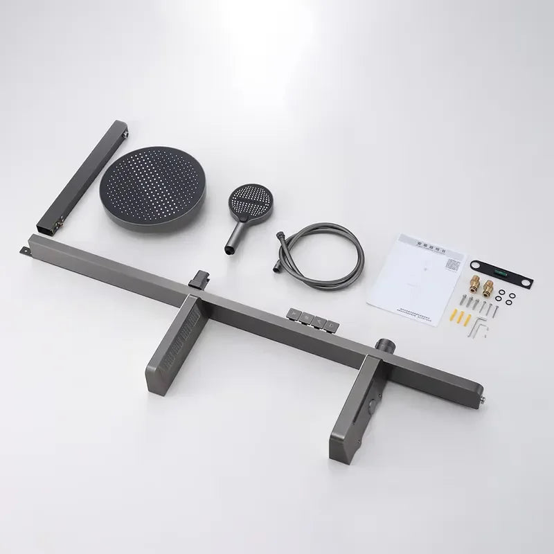 Modern Smart LED Rainfall Shower Set Concrete Mixer Valve Digital Display Temperature Control Bathroom Fixture With Shelf