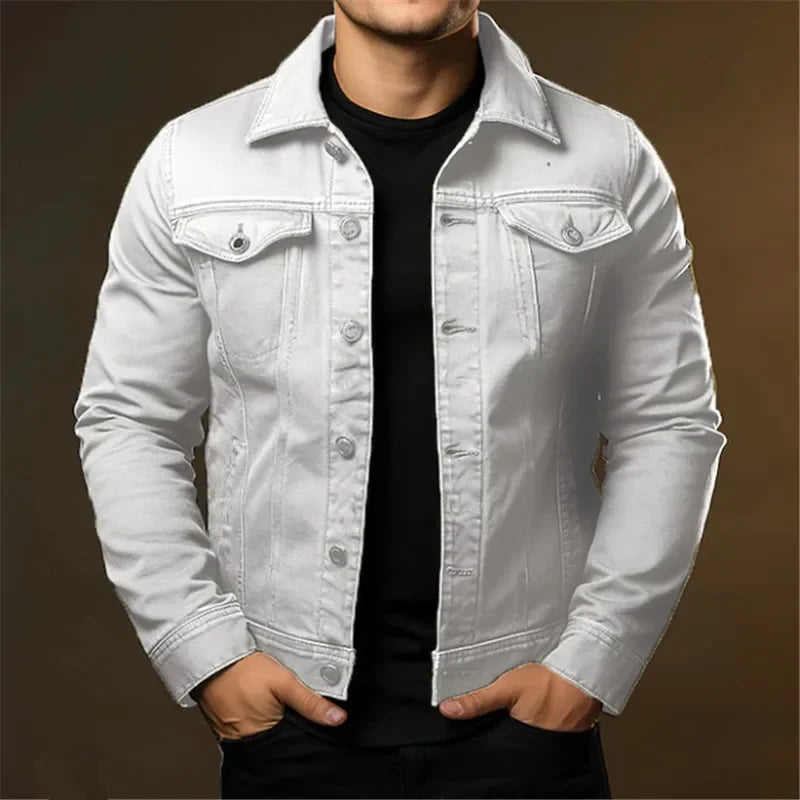 LIBIELIY Men's Fashion Casual Denim Jackets Spring Autumn Solid Turn Down Collar Streetwear Jean Outwear Coats Male Daily Denim