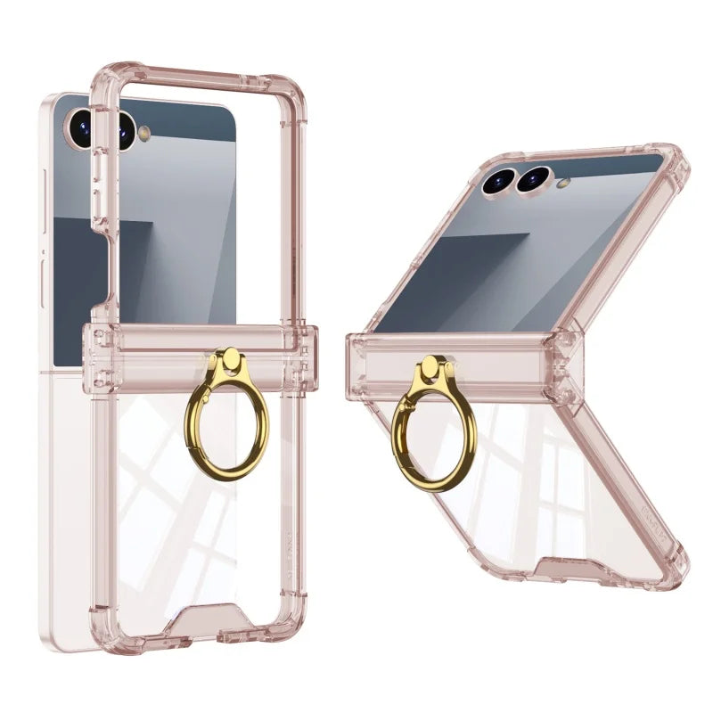 Luxury Ring Holder Airbag Hinge Protection Phone Case For Samsung Galaxy Z Flip7 FE  Z Flip 7 6 5 flip7 zflip6 Candy Clear Cover