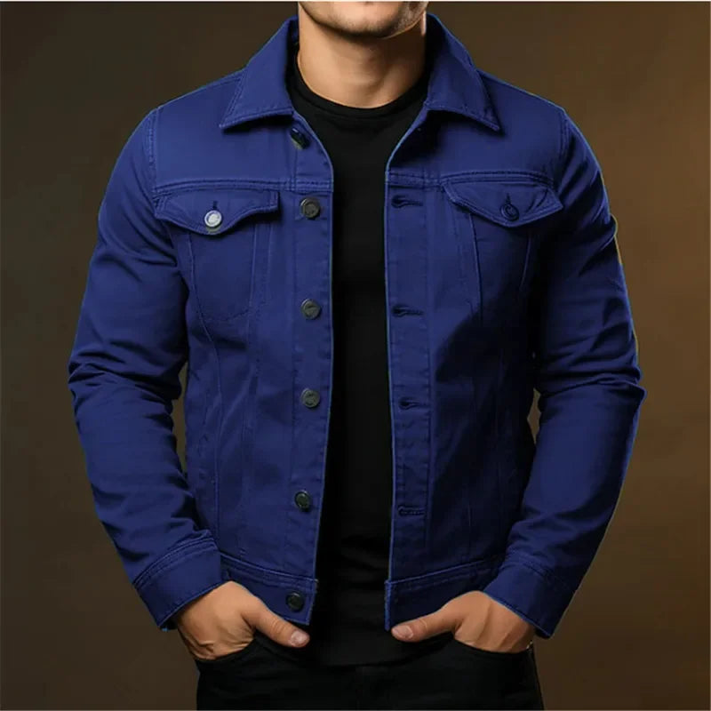 LIBIELIY Men's Fashion Casual Denim Jackets Spring Autumn Solid Turn Down Collar Streetwear Jean Outwear Coats Male Daily Denim