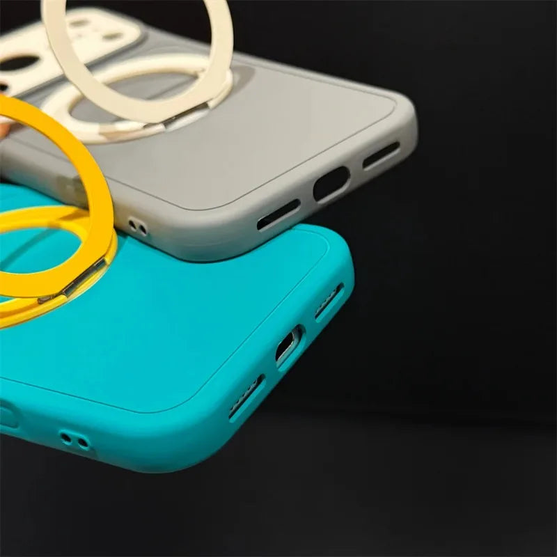 Frosted Contrast Color Magnetic Stand Phone Case For iPhone 17 16 15 14 13 18 Pro Max Camera Protection Shockproof Back Cover