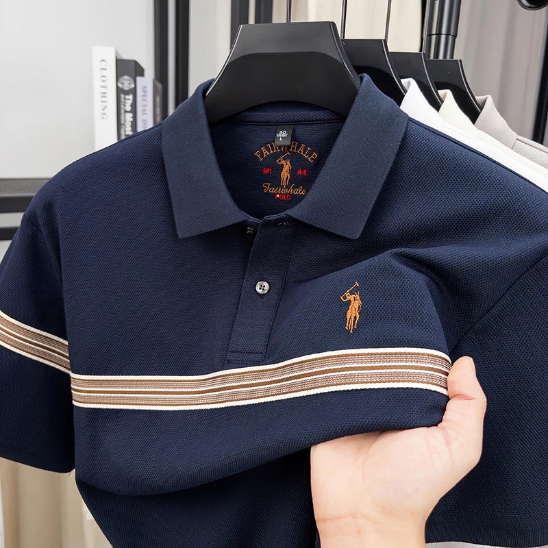 Designer luxury brand short sleeve polo shirt men's fashion pony embroidery casual stripes breathable summer new golf T-shirt