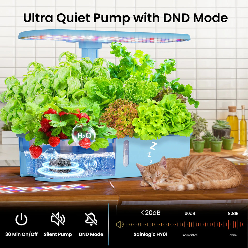 Smart Hydroponics Growing System, APP & WiFi Controlled, 12 Pods, Silent Auto Water Pump, Indoor Home Herb Garden Planting Kit