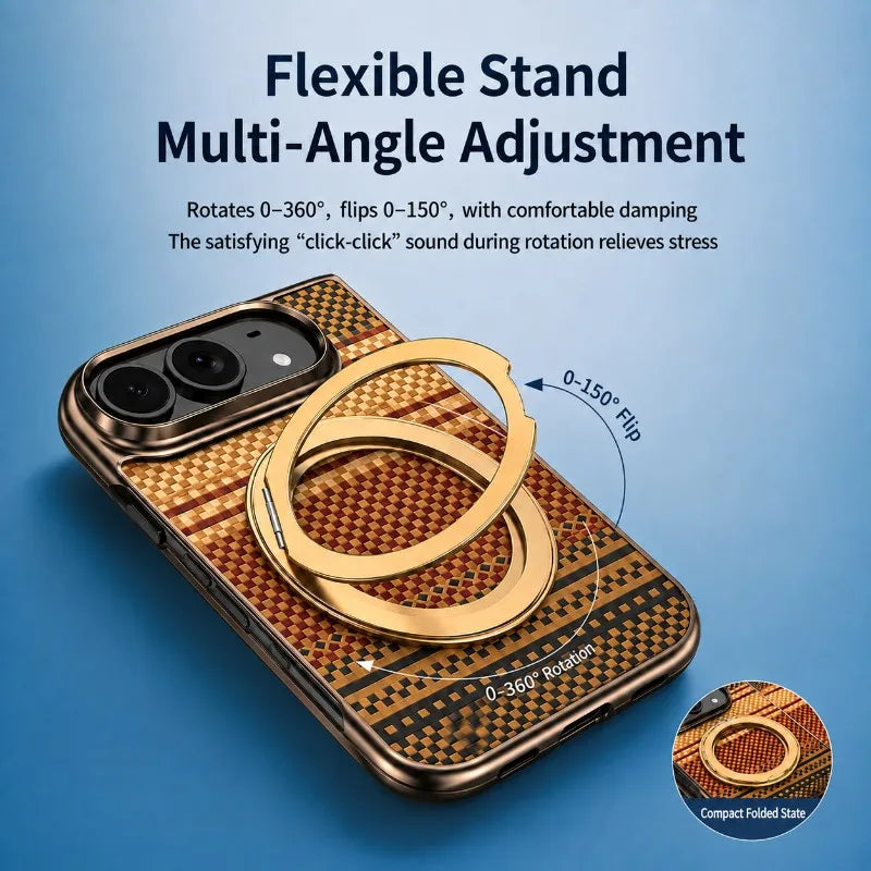 360°Rotating Metal Holder Carbon Fiber Texture For Magsafe Magnetic Fold Phone Case For iPhone Duo With Front Protective Film