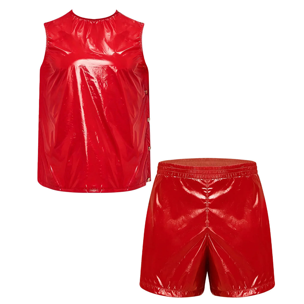 Mens Waterproof Sweat Tracksuit Sleeveless Tank Tops and Sides Buttons Boxer Shorts Workout Outfit for Senior Assisted Living