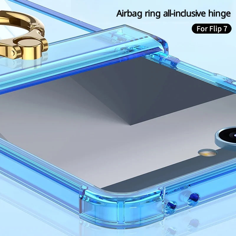 Luxury Ring Holder Airbag Hinge Protection Phone Case For Samsung Galaxy Z Flip7 FE  Z Flip 7 6 5 flip7 zflip6 Candy Clear Cover