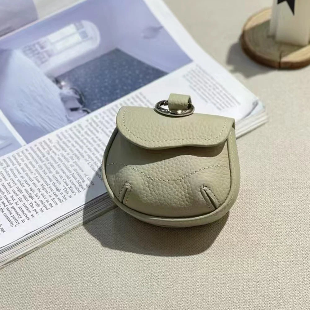 Universal Model Luxury Earphone Bag Fancy Lovely Real Leather Bluetooth Earbuds Case Holder With Keyring Small Item Storage Bag