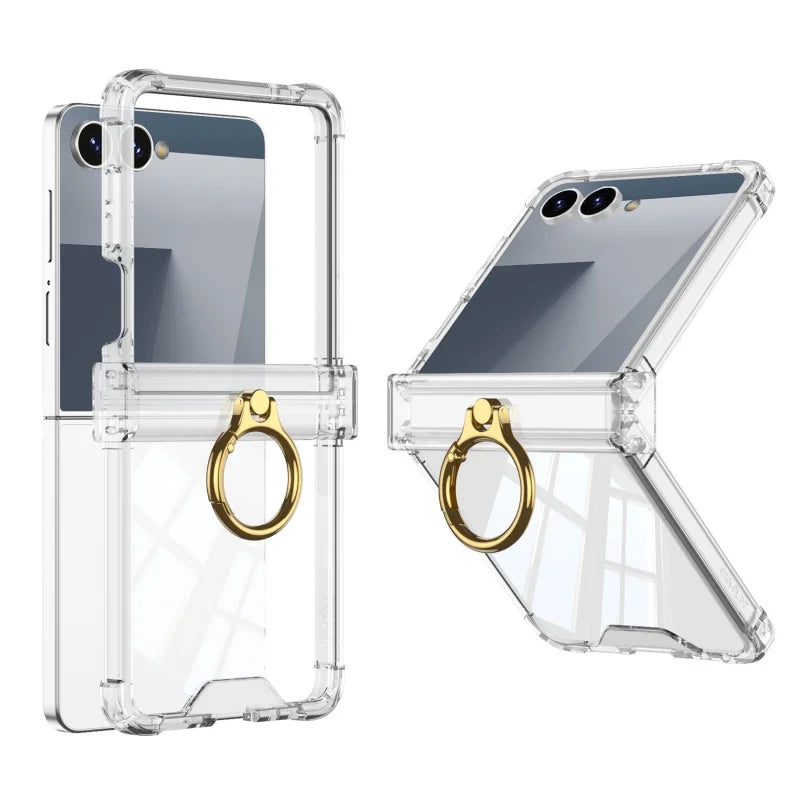 Luxury Ring Holder Airbag Hinge Protection Phone Case For Samsung Galaxy Z Flip7 FE  Z Flip 7 6 5 flip7 zflip6 Candy Clear Cover