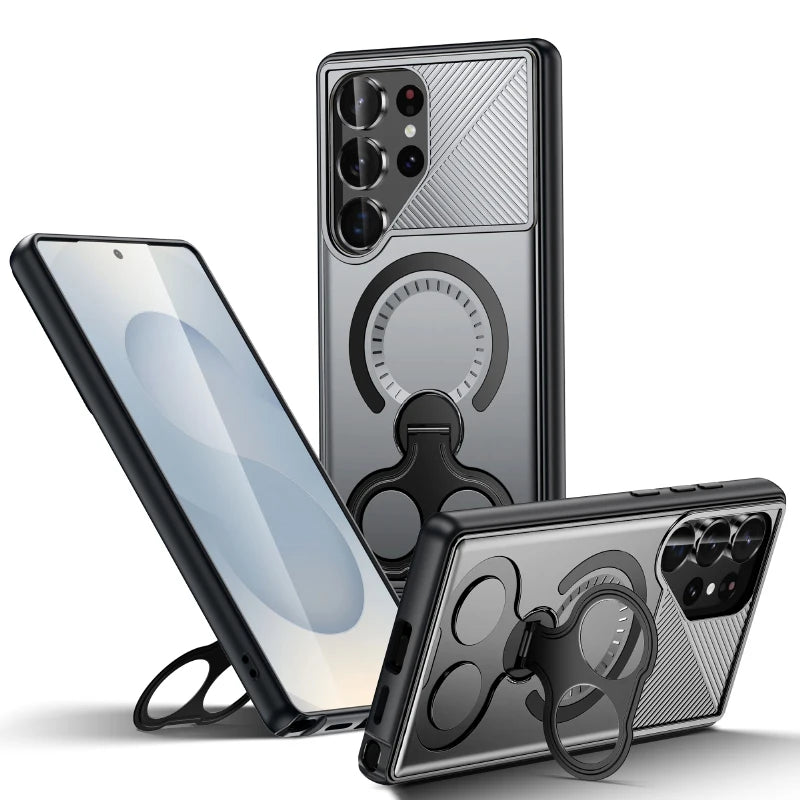 Magsafe Magnetic 360°Rotat Metal Bracket Ring Solid Color Armor Phone Case For Samsung S25 Ultra Edge S23 S24 Ultra Plus A56 A36
