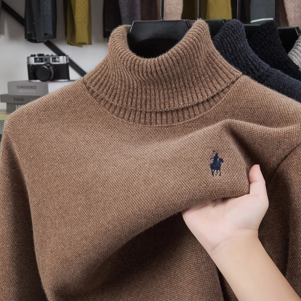 Luxury brand high neck sweater men's new fashion classic Paul embroidery design winter plush thick warm casual knitted pullover