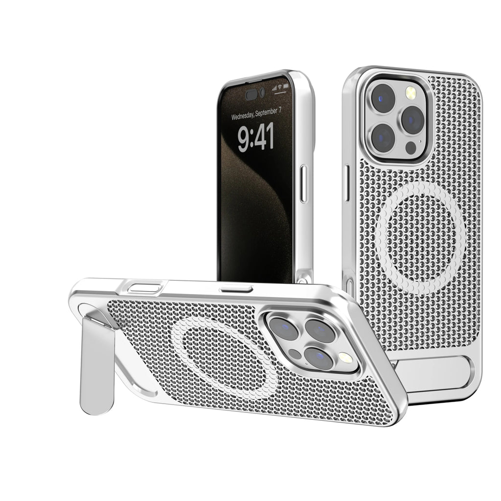 3D hollow Honeycomb Cooling Magnetic Phone Case for iPhone 12 13 14 15 16 Pro Max Plus with Stand Hard Cover Slim Hard