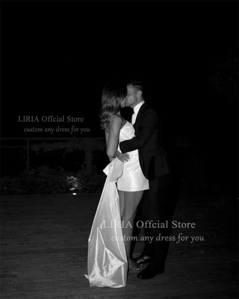 LIRIA Shiny Satin Mini Wedding Dress Strapless Pleat Short Bride Gowns Elegant Boho Bridal Gowns vestidos de novia Customized