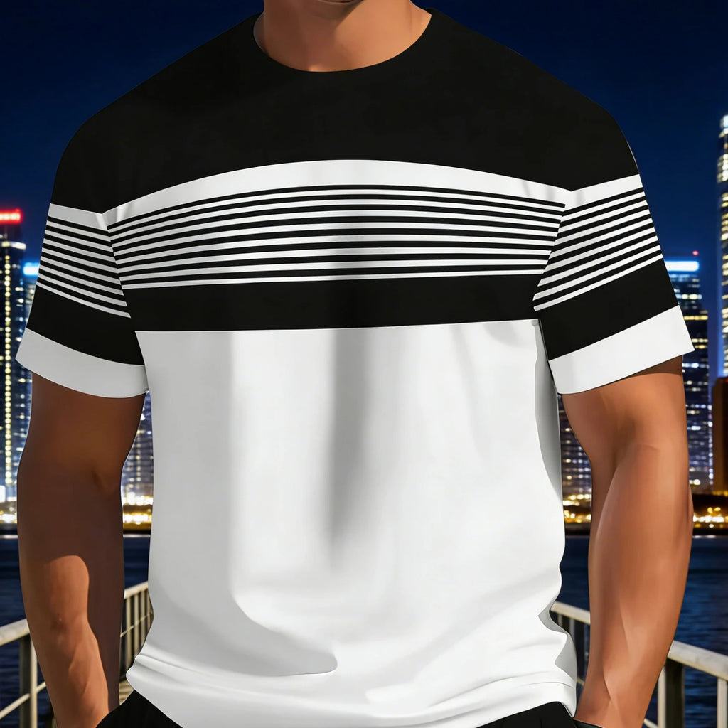 New Summer Men's Sportswear Striped Short-Sleeve T-Shirt Set Two-Piece Outdoor Travel Apparel Relaxed-Fit Shorts Training Wear
