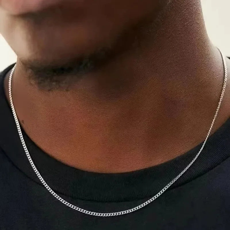 2mm Men's Cuban Chain Necklace Simple 925 Sterling Silver Necklace Fashion Titanium Steel Jewelry Trend Party Accessories Gifts