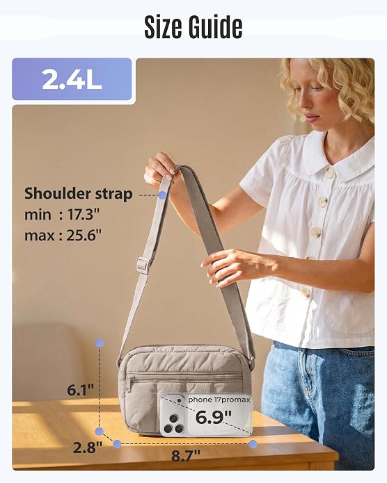 Mini Puffy Crossbody Bag for Women, Lightweight Travel Purse