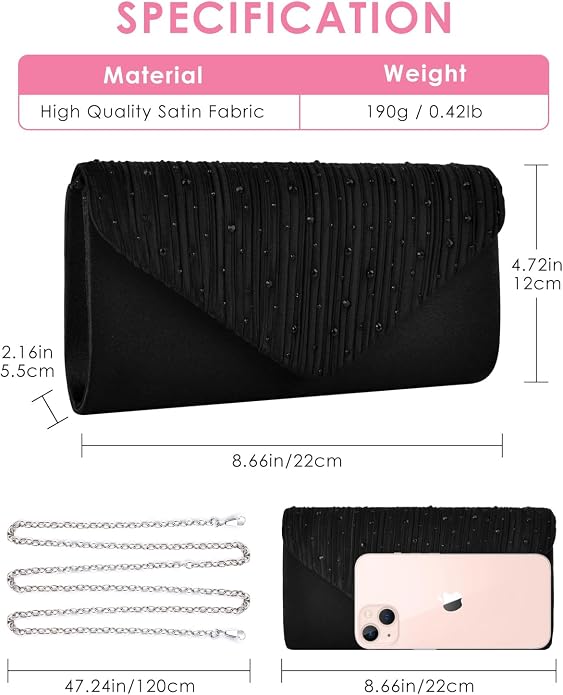 Elegant Evening Clutch Purse for Women, Wedding Crossbody Bag