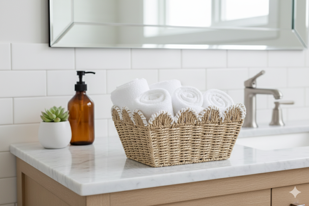 Woven Paper Rope Basket: Scalloped Edge, Boho Nursery Storage