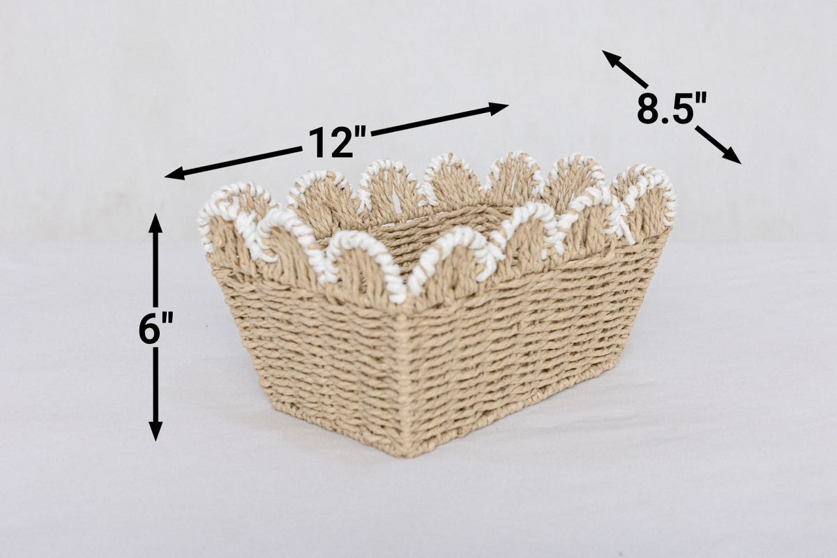 Woven Paper Rope Basket: Scalloped Edge, Boho Nursery Storage