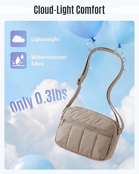 Mini Puffy Crossbody Bag for Women, Lightweight Travel Purse