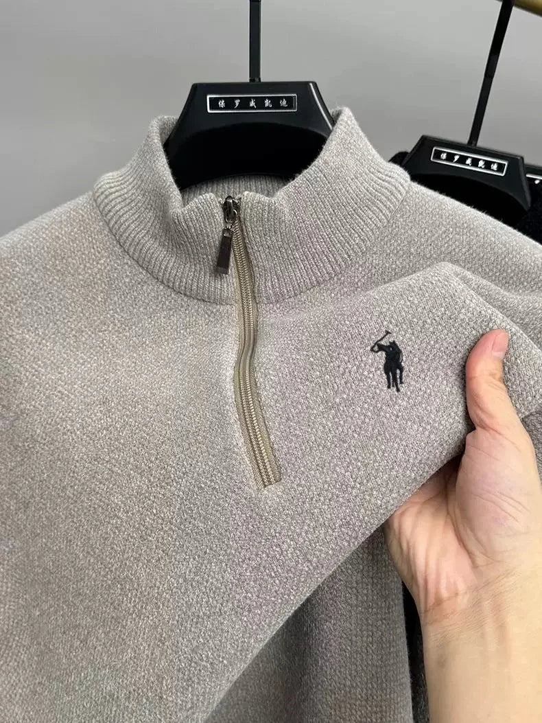 Designer luxury pony embroidered knitted sweater men high-end brand Paul casual comfort fashion zipper semi high neck pullover