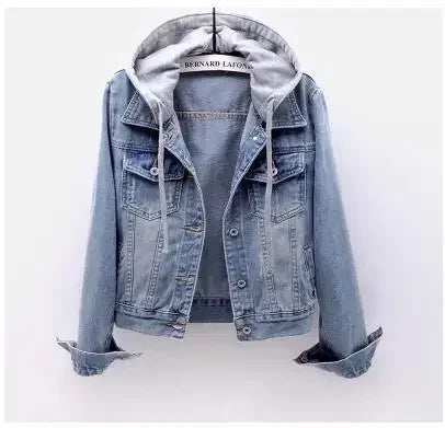 Women Denim Cost Hooded Single Breasted Button Jackets Patchwork Outerwear Cardigan Pockets High Street Warm Solid Slim Fit
