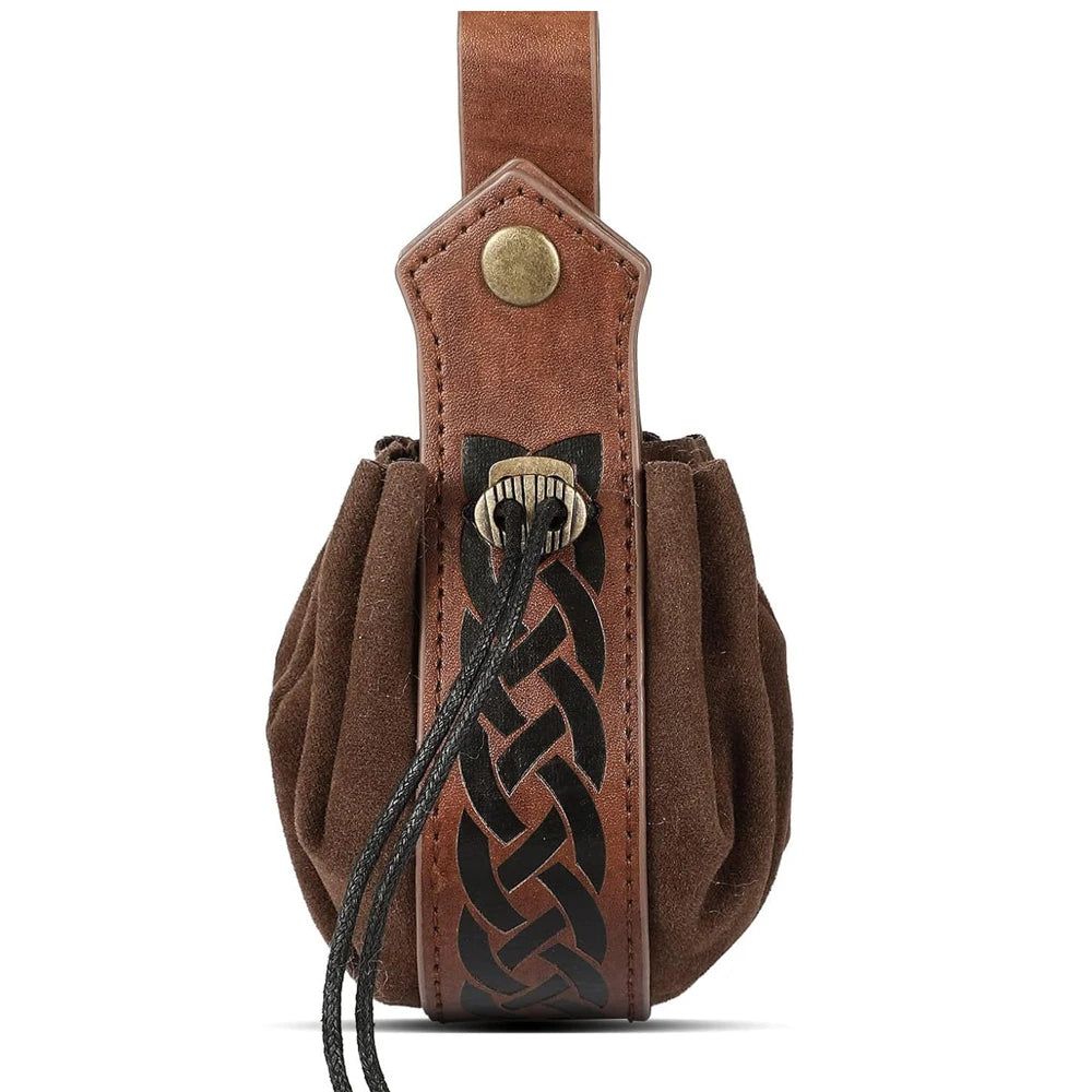 Viking Retro Pu Leather Waist Belt Medieval Flap Fanny Pack Drawstring Coin Purse Dice Bag for Renaissance Fairs LARP Cosplay Party