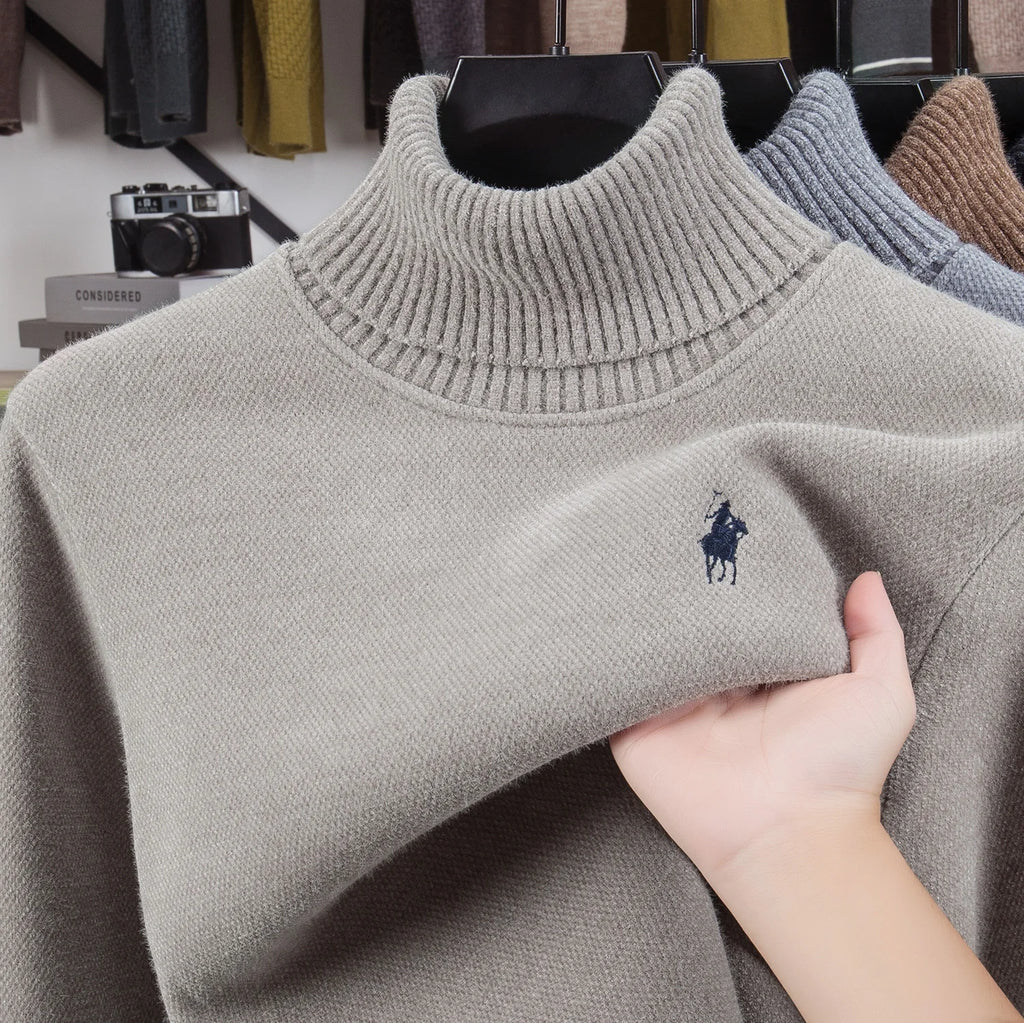 Luxury brand high neck sweater men's new fashion classic Paul embroidery design winter plush thick warm casual knitted pullover