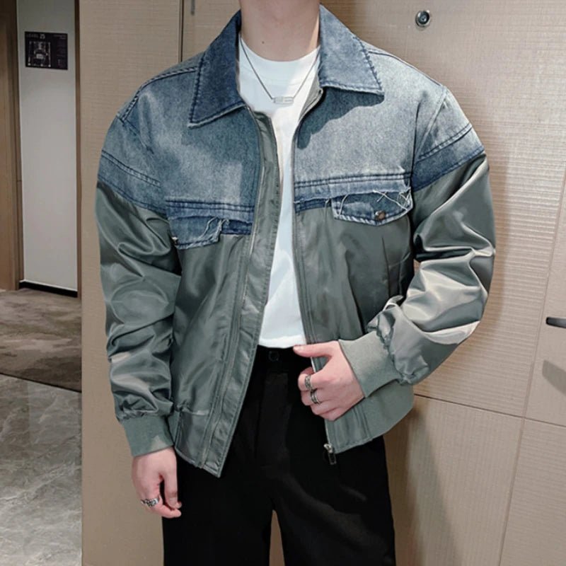 2024 Fashion Patchwork Denim Jacket for Men Loose Casual Baseball Jacket Lapel Streetwear Social Jacket Hip Hop Harajuku Coats