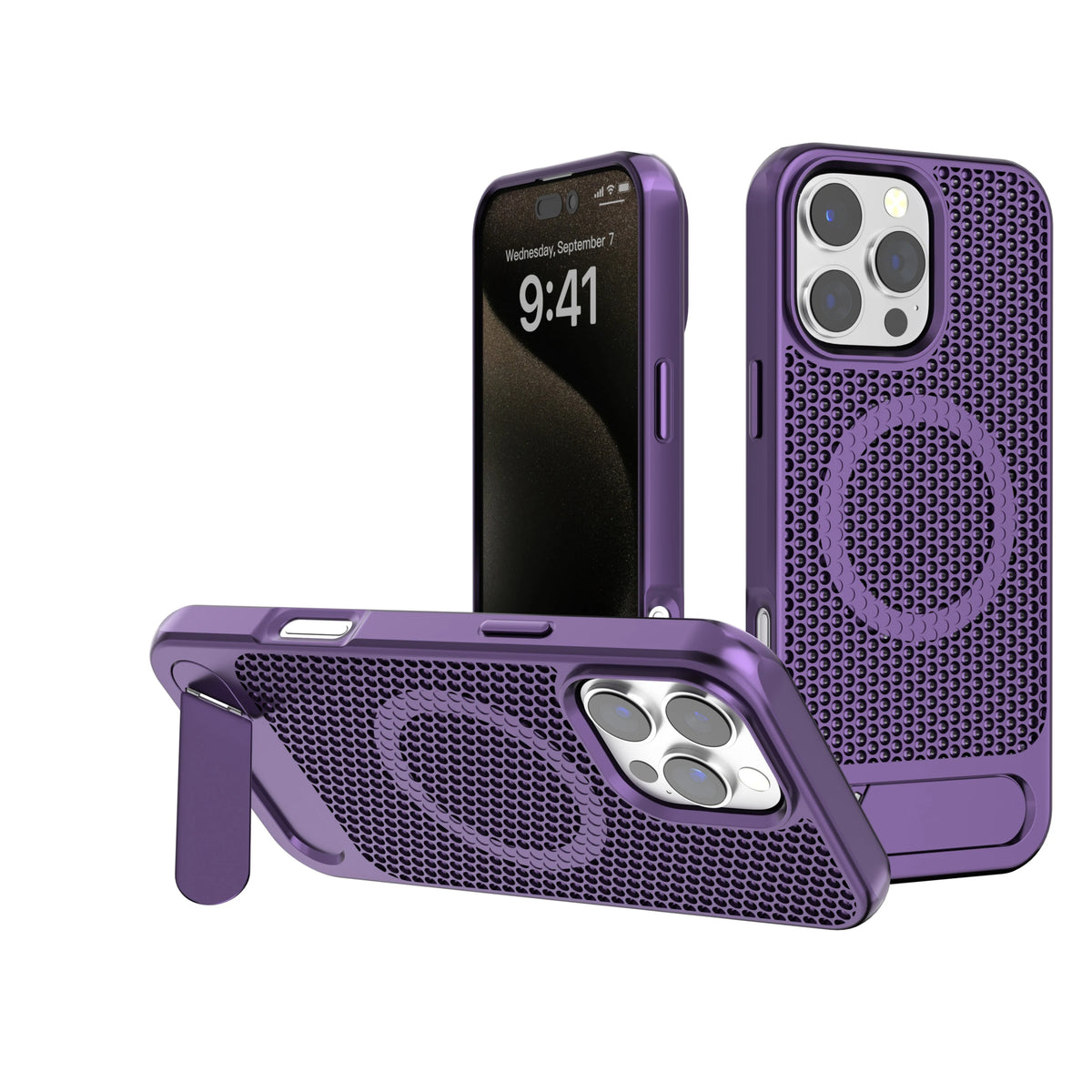 3D hollow Honeycomb Cooling Magnetic Phone Case for iPhone 12 13 14 15 16 Pro Max Plus with Stand Hard Cover Slim Hard